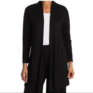 MelloDay Black Open Front Side Pockets Butter Super-Soft Cardigan